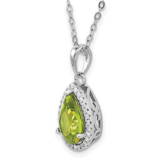 Sterling Silver Rhodium Simulated Peridot August Birthstone & CZ Necklace - Picture 5 of 5